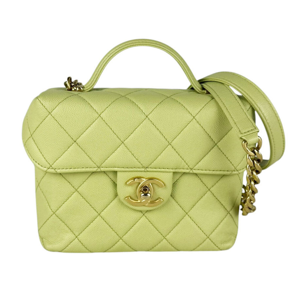 Chanel CHANEL Shoulder Bag, Caviar Leather, Yellow-Green, Gold, Women's z11057